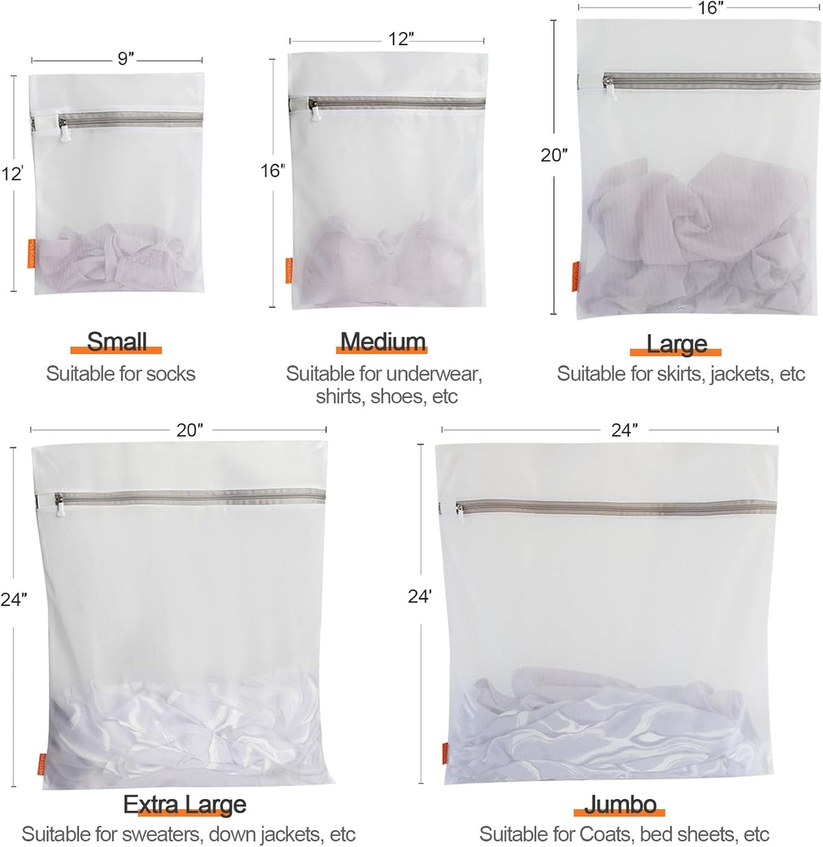 Polecasa 3Pcs 16 x 20 Inches Extra Durable Fine Mesh Laundry Bags with Sturdy Zipper for Delicates