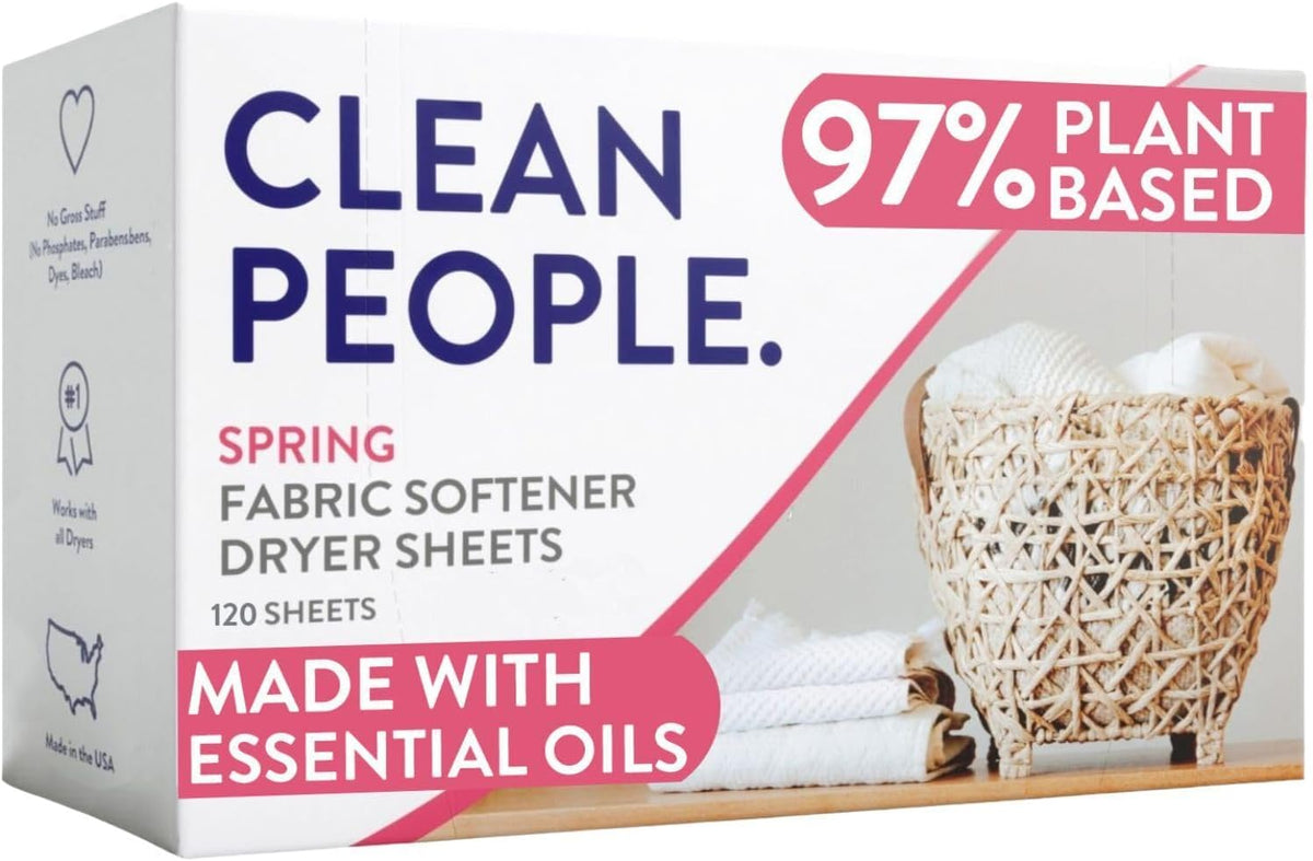 The Clean People Fabric Softener Dryer Sheets - Softens & Removes Static Cling - Vegan - Made with