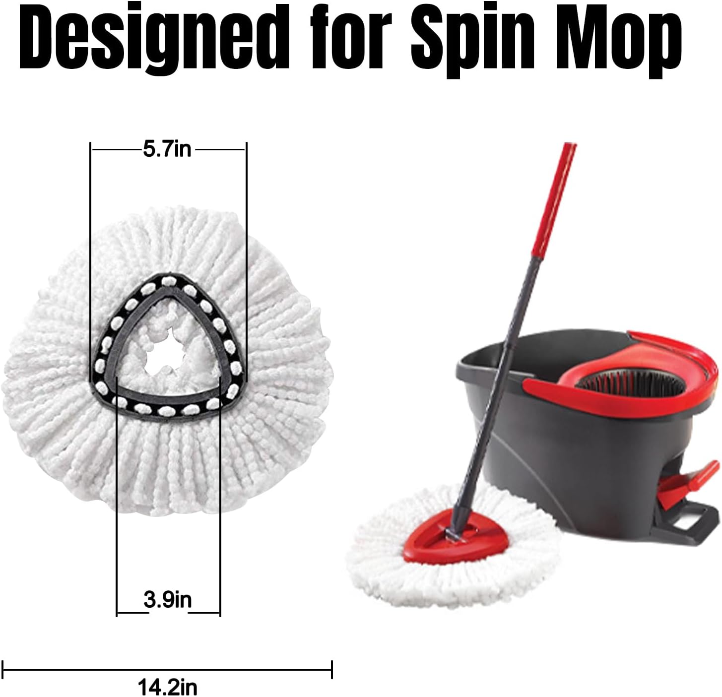 6Pcs Spin Mop Replacement Heads, White Large 360° Easy Wring Spin Mop Head 100% Microfiber Refill