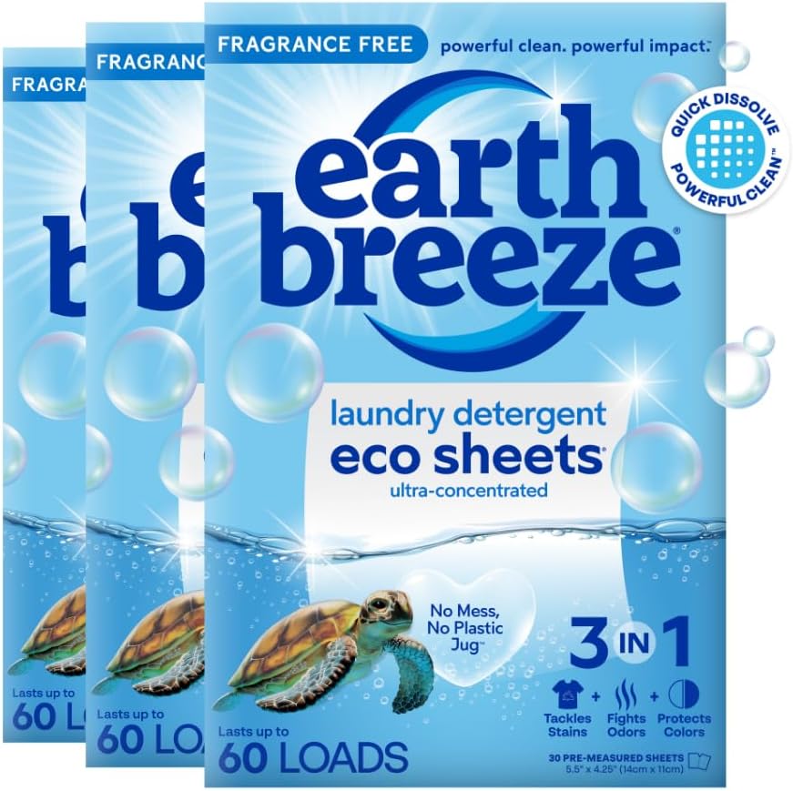Earth Breeze Laundry Detergent Sheets Fragrance-Free - 180 Loads Eco Liquidless Soap