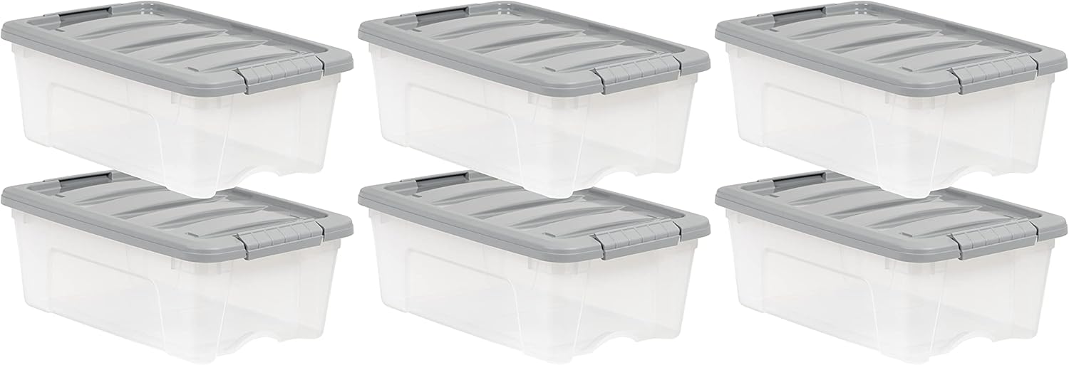 Amazon Basics Plastic Storage Containers with Secure Latching Lids, Stackable Organization Bins