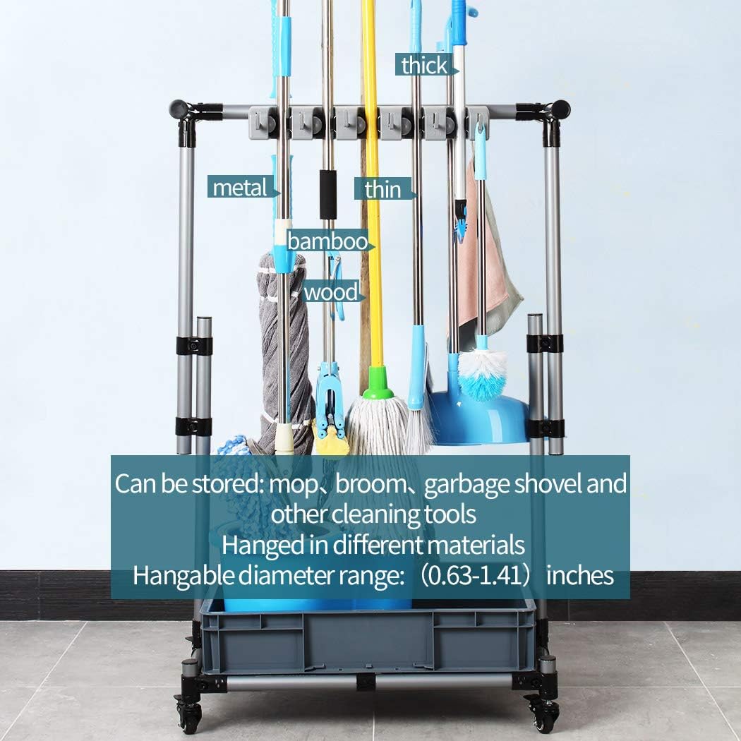 Broom And Mop Holder Put Wet Movable Floor-Mounted Mop Rack Floor Standing Cleaning Tool Cart