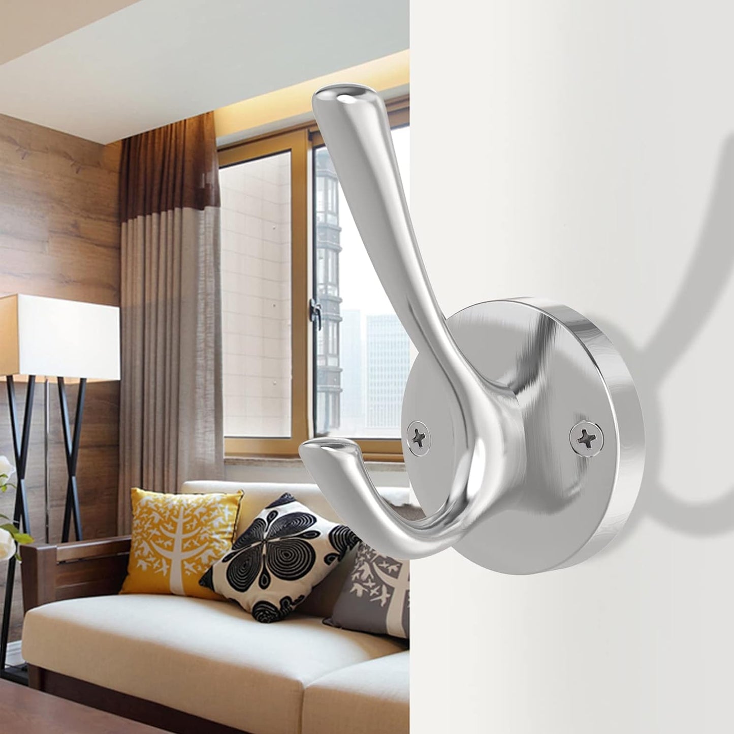 Brushed Nickel Wall Hooks Towel Hooks, 2 Pack Coat Robe Hook Heavy Duty Bathroom Double Hook Wall