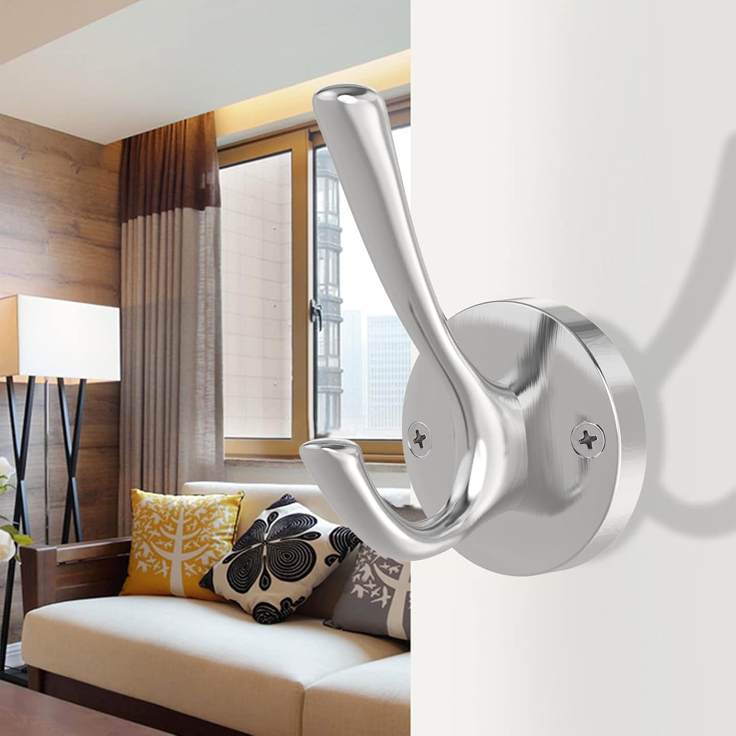 Brushed Nickel Wall Hooks, 6 Pack Coat Robe Hook Heavy Duty Metal Double Bath Hook Wall Mounted