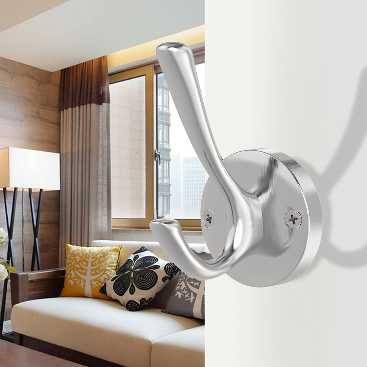 Brushed Nickel Wall Hooks, 6 Pack Coat Robe Hook Heavy Duty Metal Double Bath Hook Wall Mounted