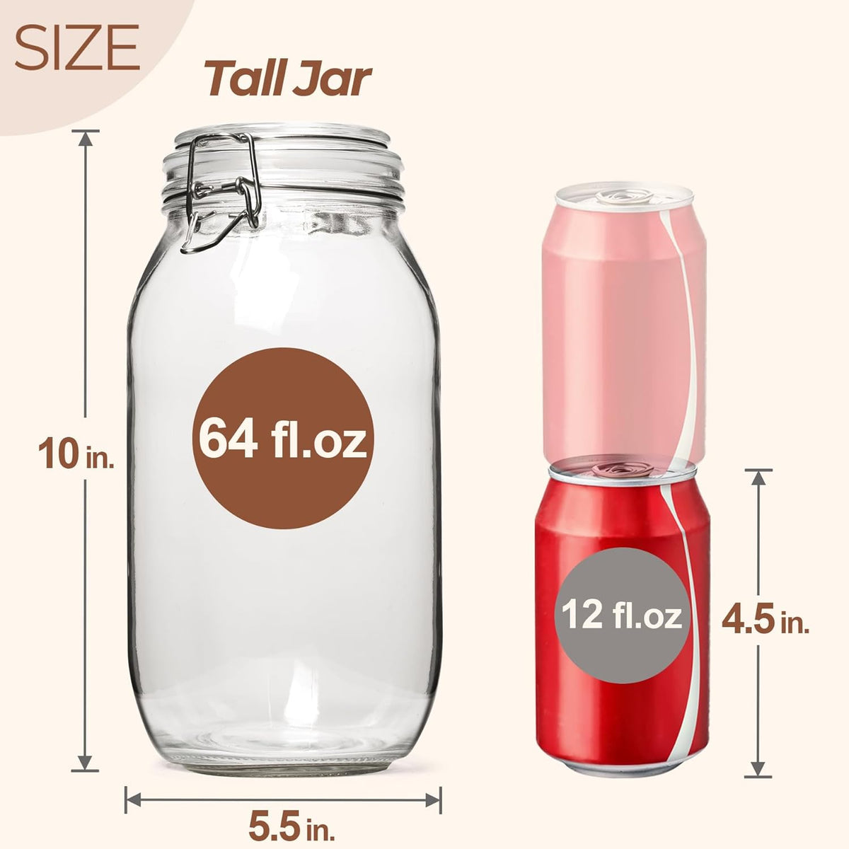ComSaf Large Glass Jars with Lid 64 oz, Large Mason Jars Set of 3, Glass Canisters with Airtight