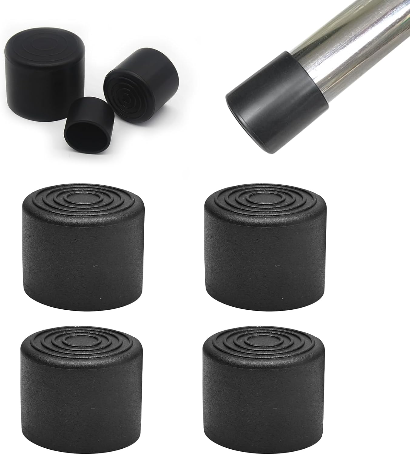 4 Pcs 1-1/2" Round Rubber Chair Leg Caps, PVC Table Leg Covers, Flexible & Anti-Slip Furniture Leg