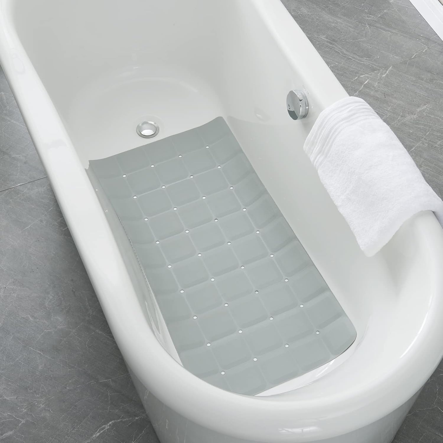 Foldable Silicone Bathtub Mat: Jumbo Size Heavy Duty Safety Bath Mat for Tub Without Suction Cups