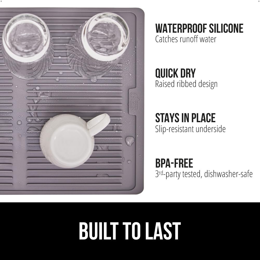 GORILLA GRIP 100% BPA-Free Patented Silicone Dish Drying Mat for Kitchen Counter, Water Catching