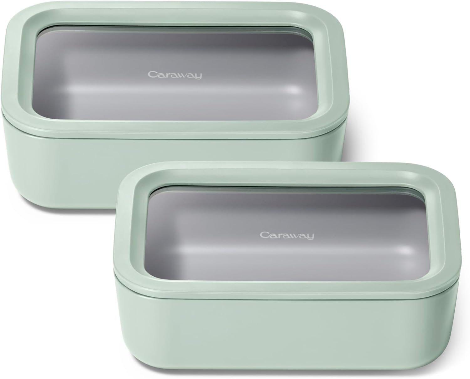 Caraway 2pc Glass Food Storage Set - 6.6 Cup Food Containers (2) - Ceramic Coated - Non Toxic, Non
