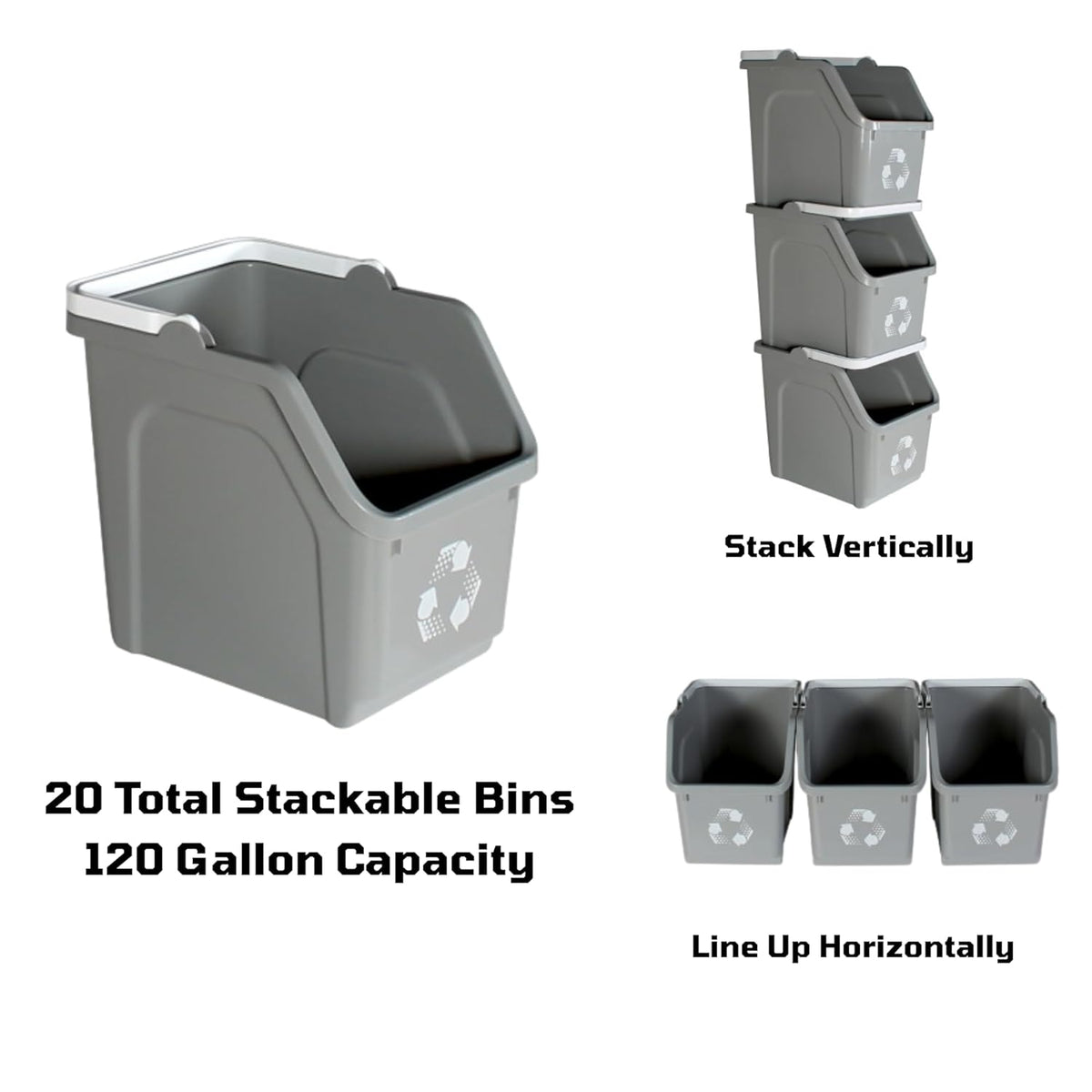 6 Gallon Stackable Recycling Bins for Homes, Garages, Offices Made of 100% Recycled Plastic