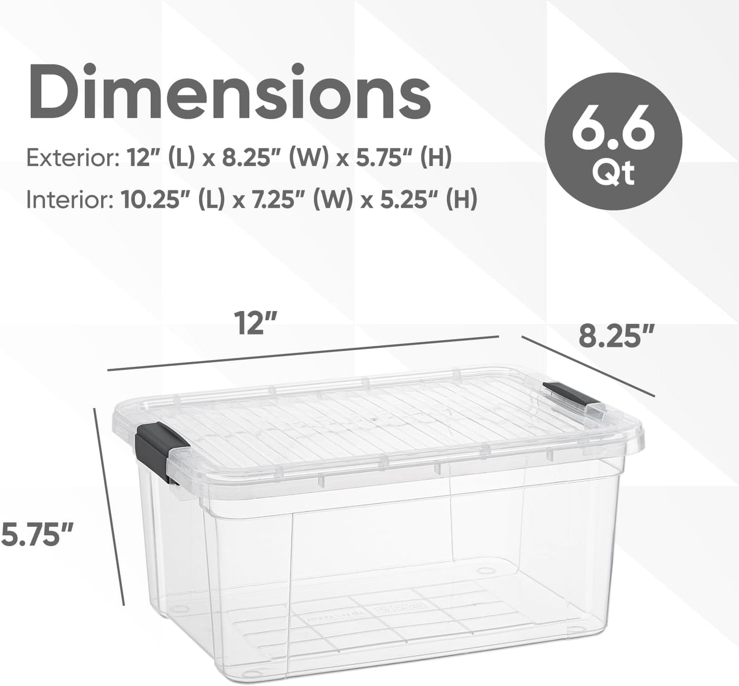 Superio Storage Bins with Lids- 4 Pack, 6.6 Qt Clear Boxes for Organizing, Stackable Plastic