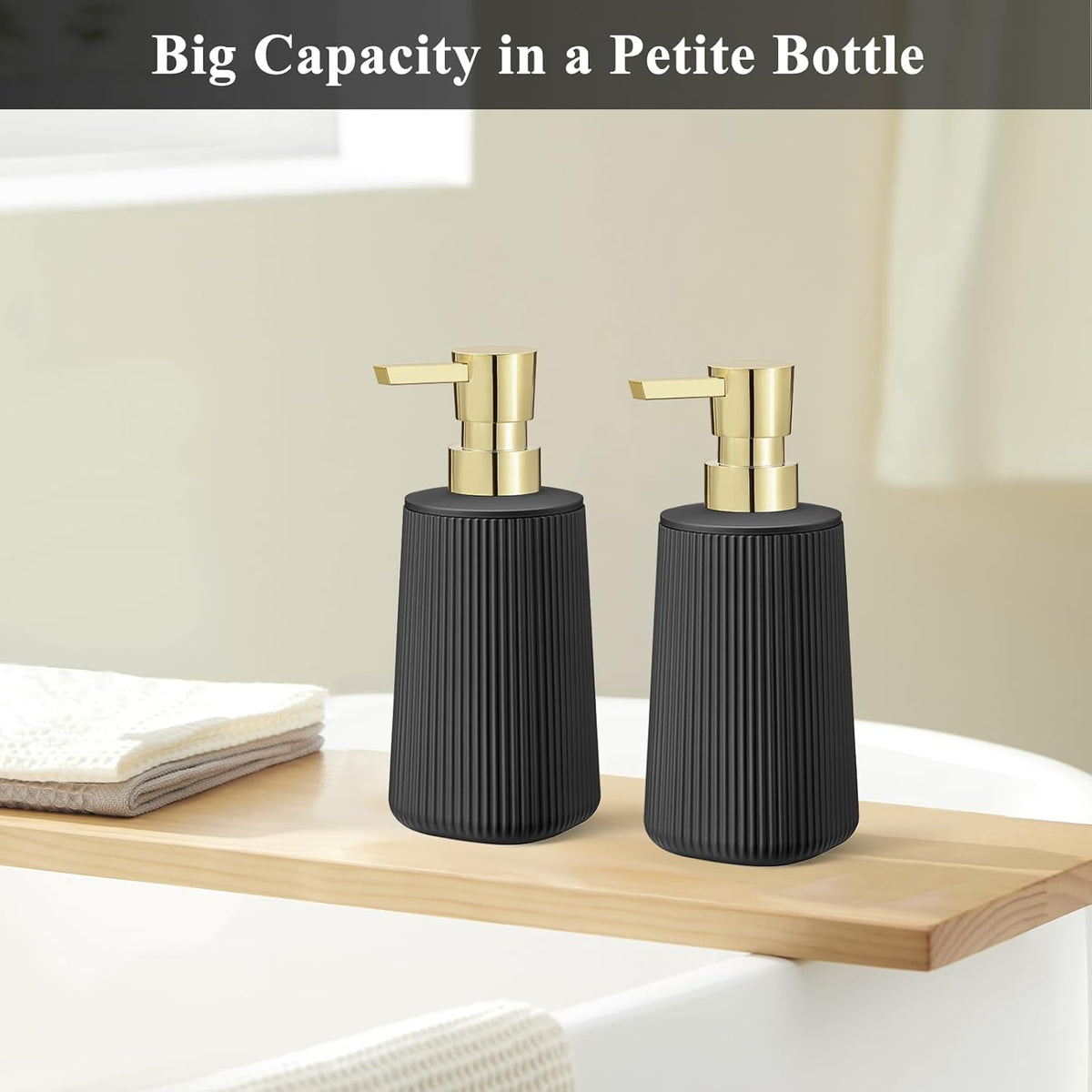 Black and Gold 2 Pack Hand Soap Dispensers with No Rust Pump for Bathroom and Kitchen Countertops