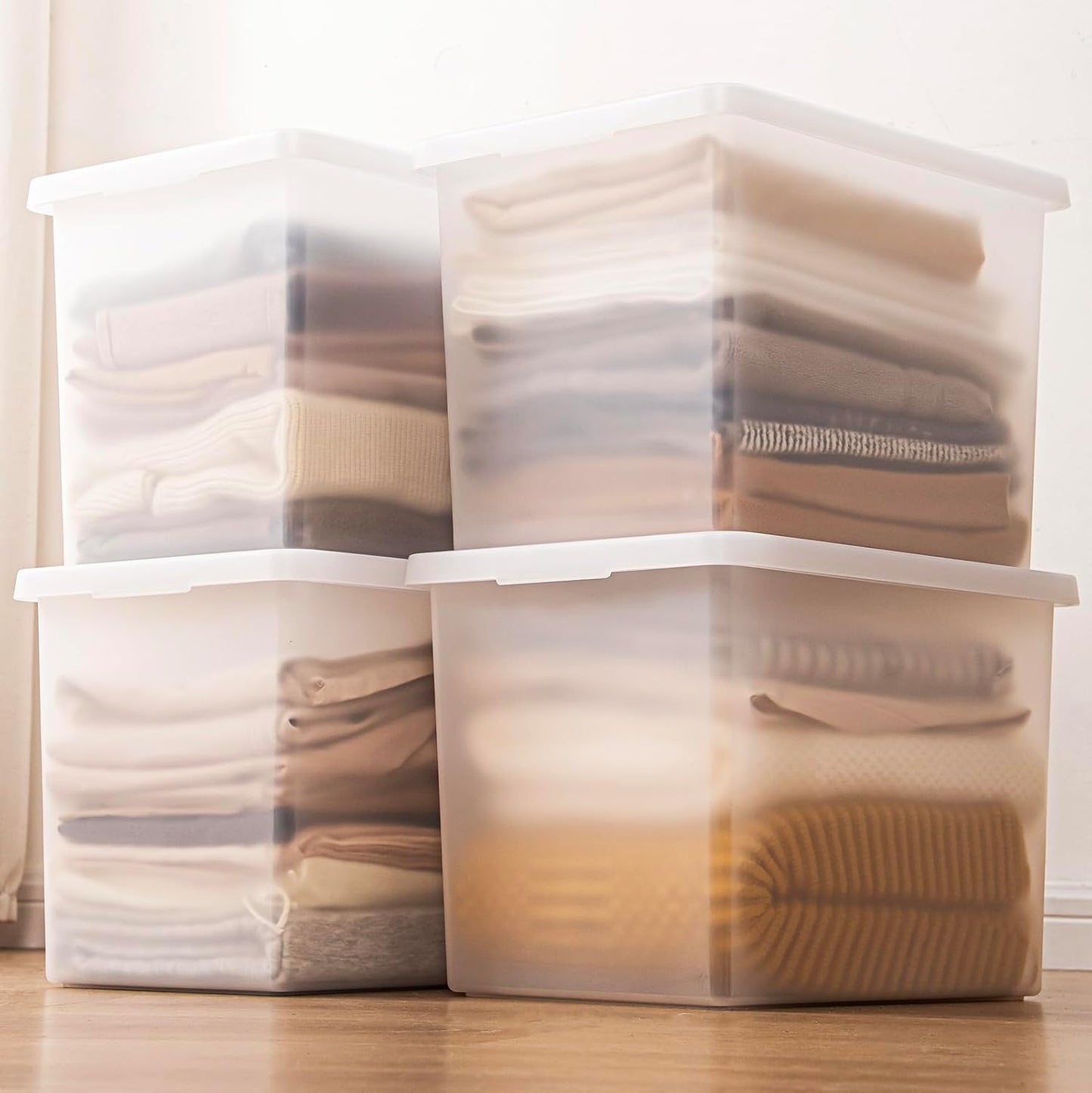 Stackable Plastic Storage Bins with Lids,Container to Organize Shoes and Crafts on Closet