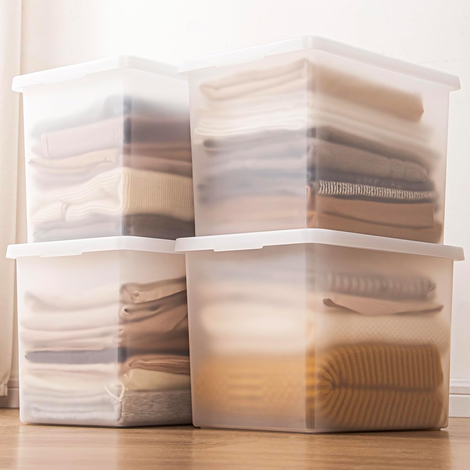 Stackable Plastic Storage Bins with Lids,Container to Organize Shoes and Crafts on Closet