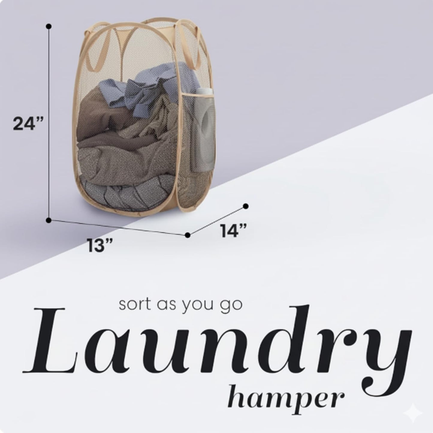 Handy Laundry Collapsible Mesh Pop Up Hamper with Wide Opening and Side Pocket - Breathable