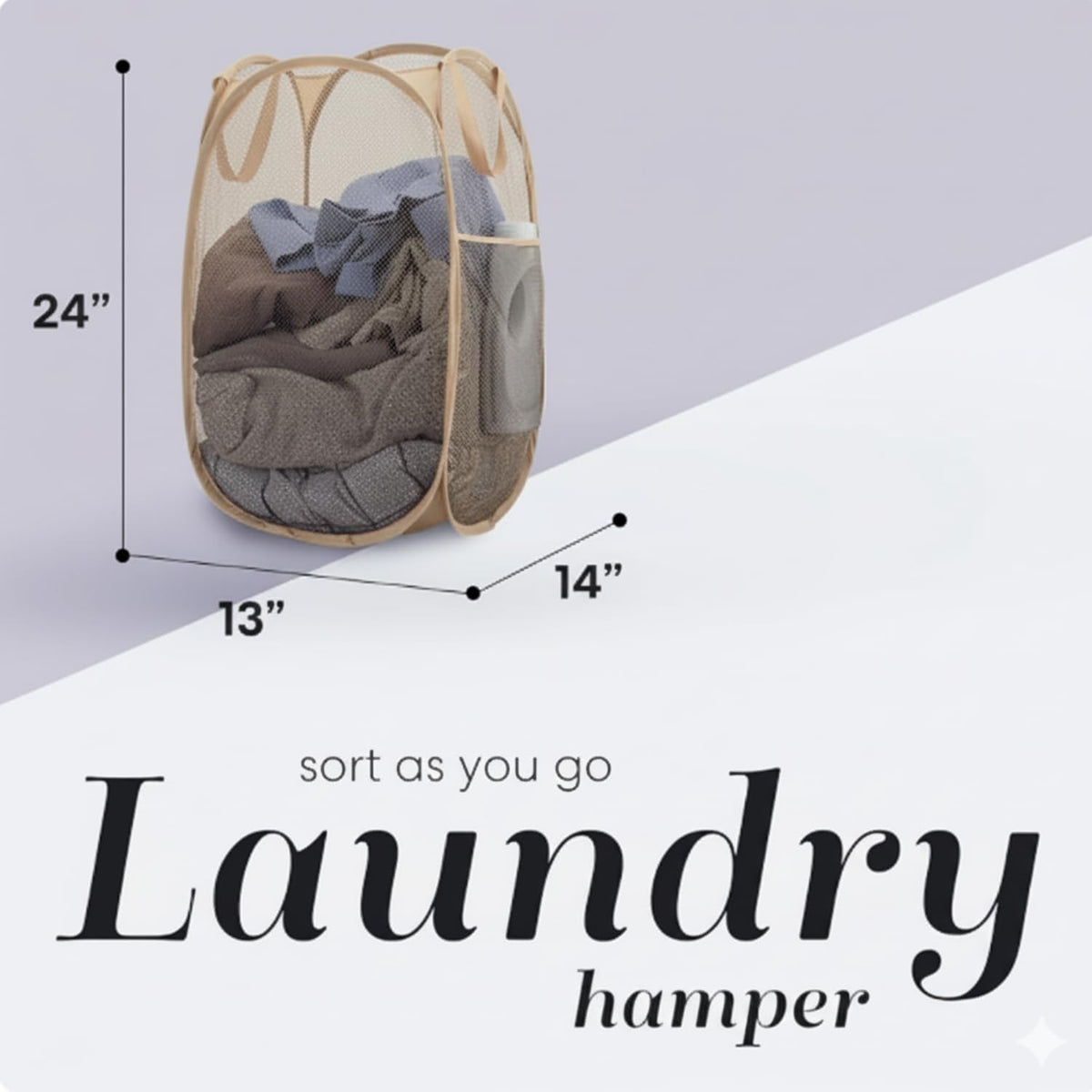 Handy Laundry Collapsible Mesh Pop Up Hamper with Wide Opening and Side Pocket - Breathable