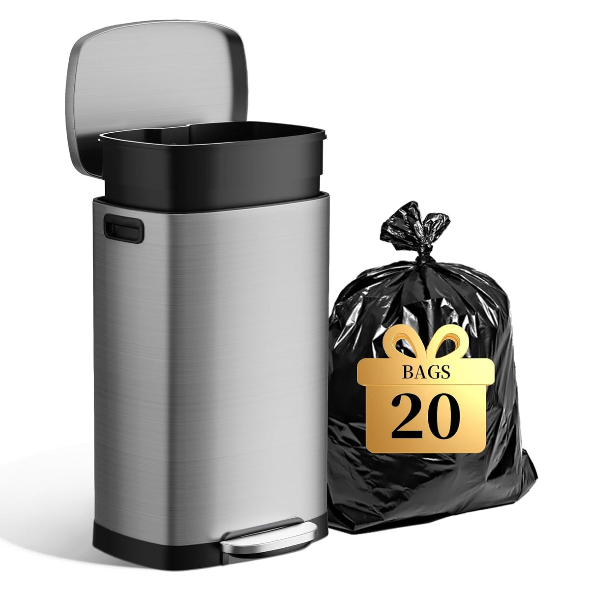 13 Gallon Trash Can with Lid, 50L Fingerprint Proof Stainless Steel Kitchen Trash Can with