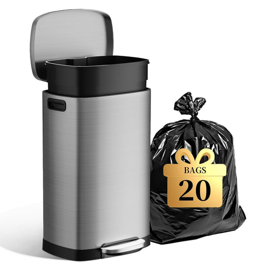 13 Gallon Trash Can with Lid, 50L Fingerprint Proof Stainless Steel Kitchen Trash Can with