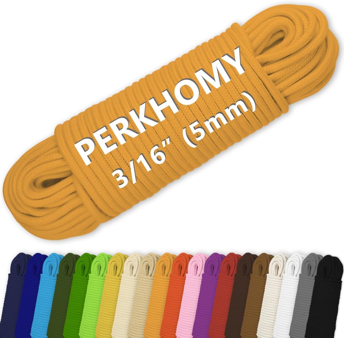 PerkHomy Cotton Rope 3/16" (5mm) 100 ft Multi Purpose Utility Diamond Braided Cord, Natural Cotton