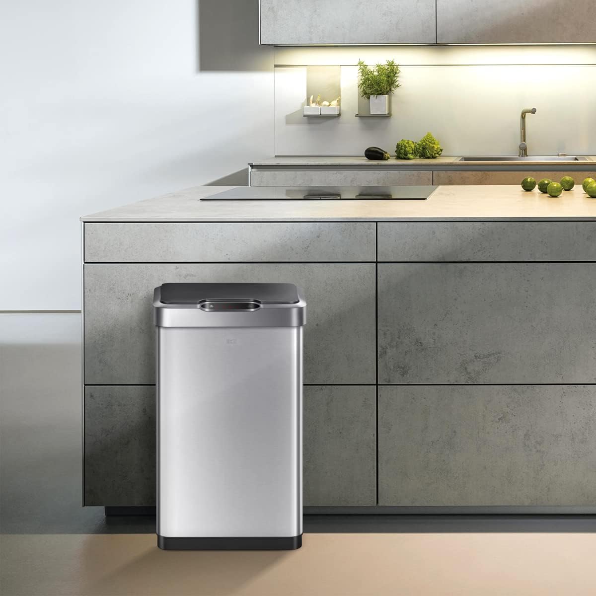 EKO Mirage-T 50 Liter / 13.2 Gallon Touchless Rectangular Motion Sensor Trash Can, Brushed
