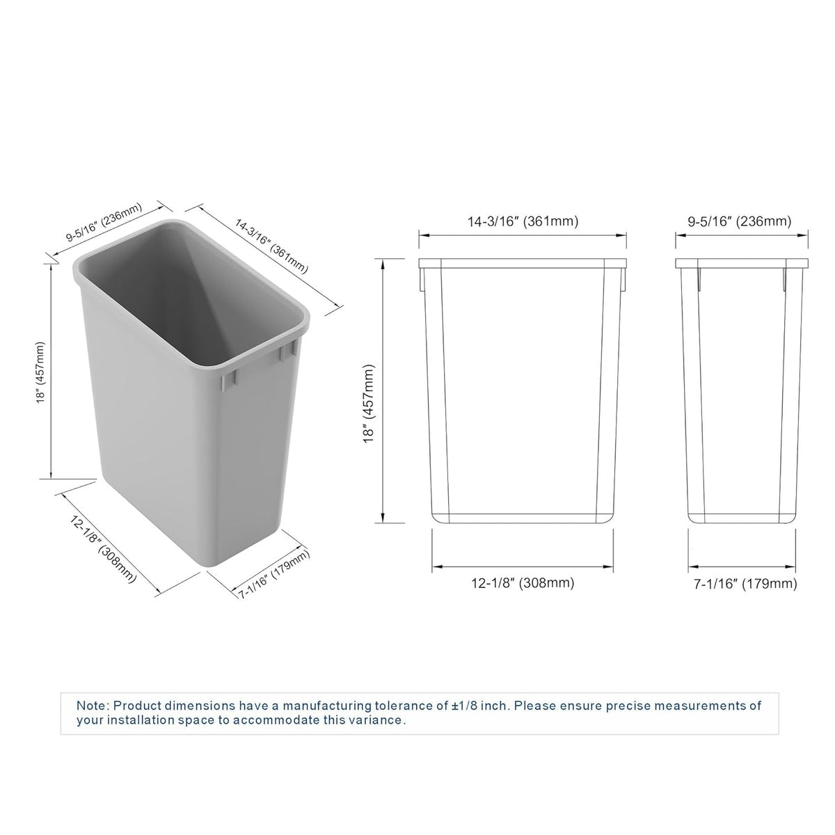 Dowell 35L Wastebasket Trash Container, 37Qt/9.2Gal, Plastic, Stackable, for