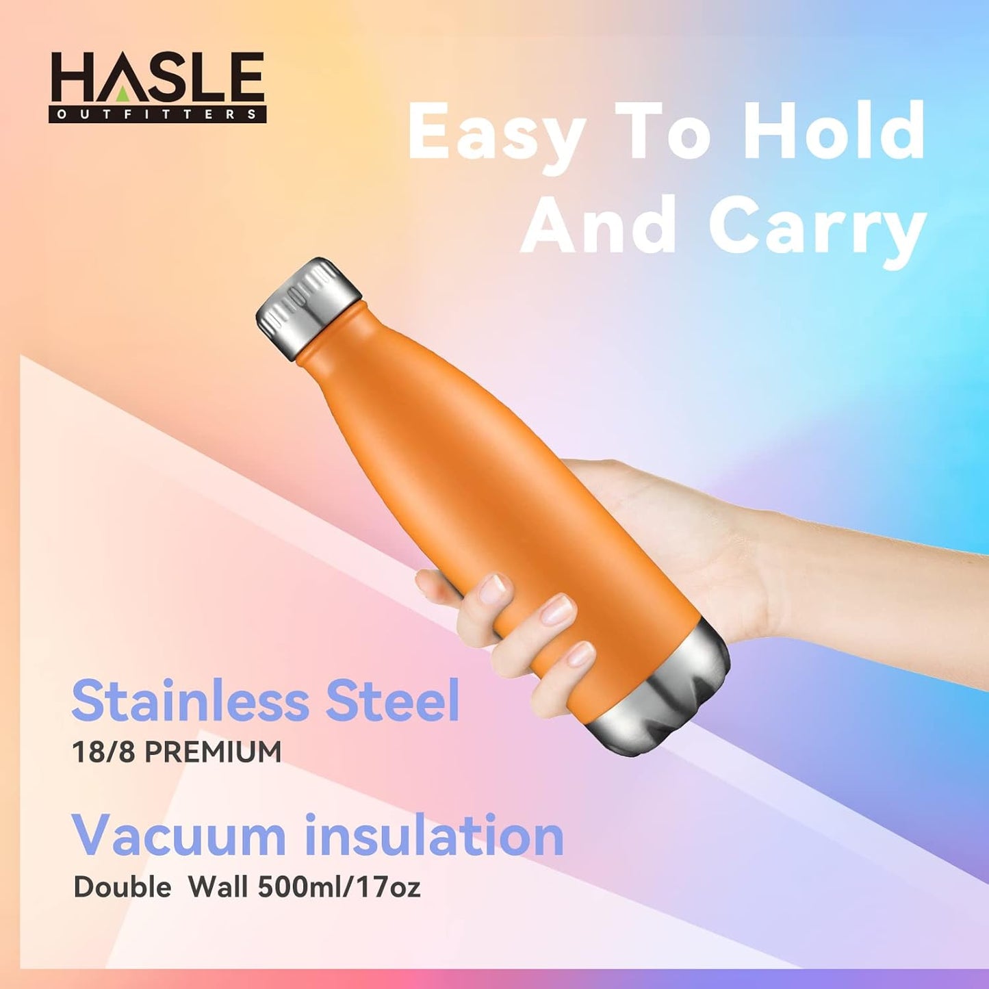HASLE OUTFITTERS 17oz Stainless Steel Water Bottles, Vacuum Insulated Water Bottles Double Walled