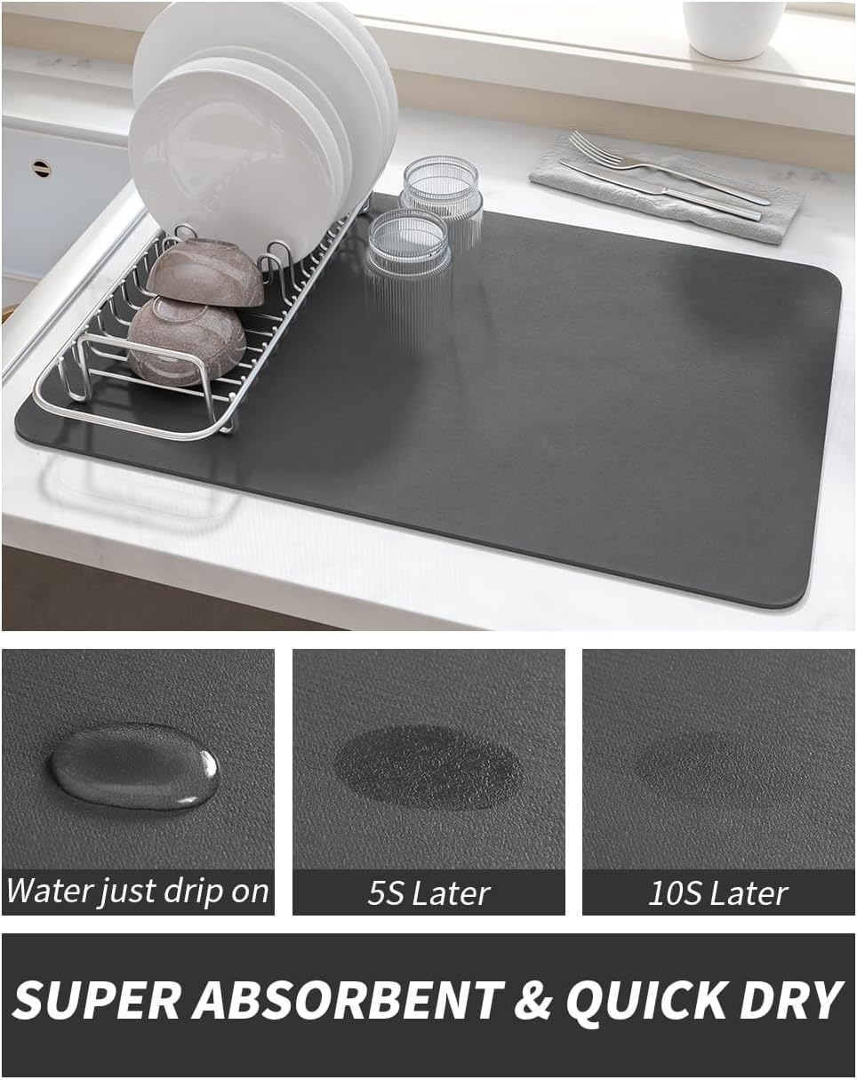 AMOAMI Dish Drying Mat for Kitchen Counter-Coffee Mat Bar Accessories, Hide Stain, Rubber Backed