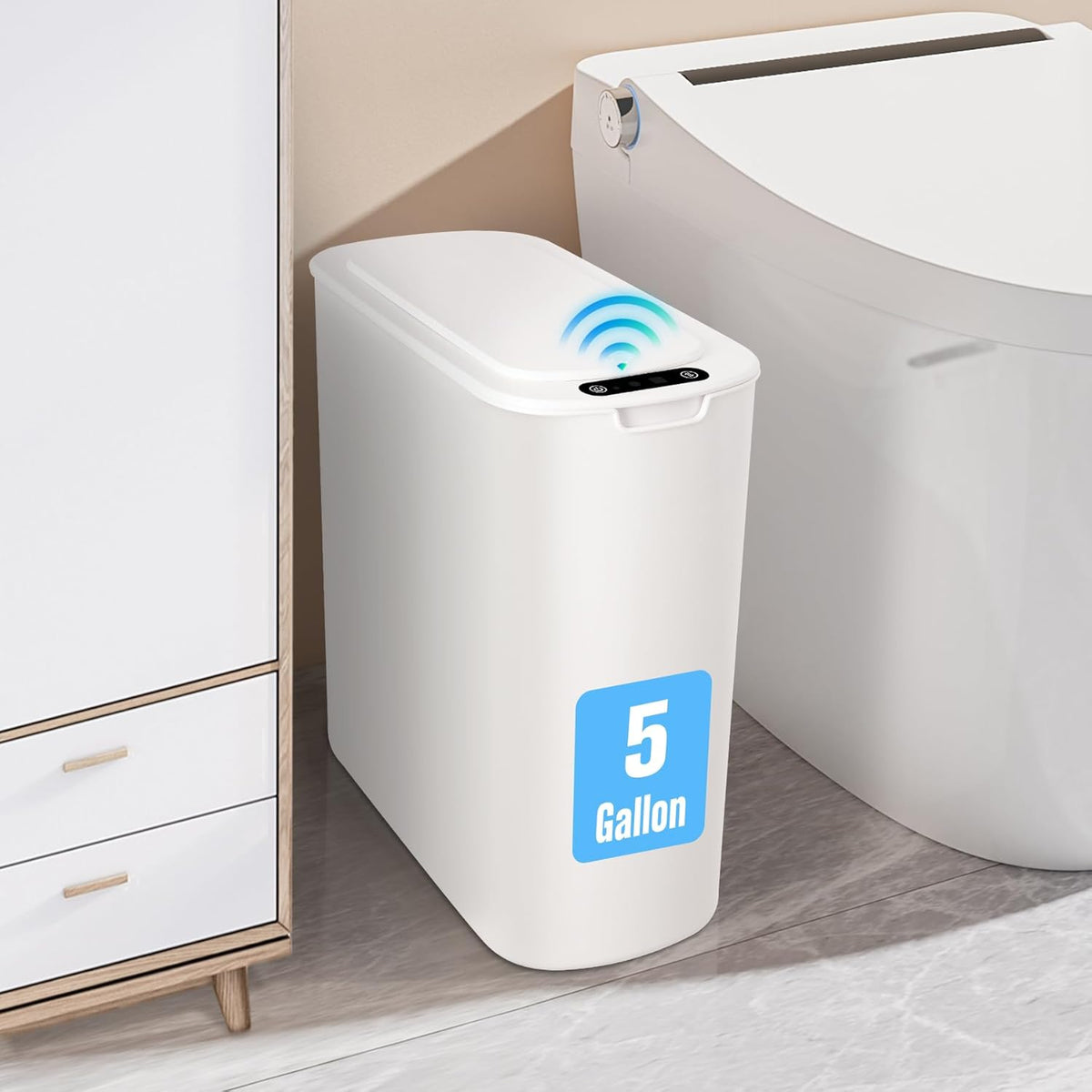 Cesun Motion Sensor Trash Can, 5 Gallon Automatic Bathroom Garbage Can with Lid, Touchless Smart