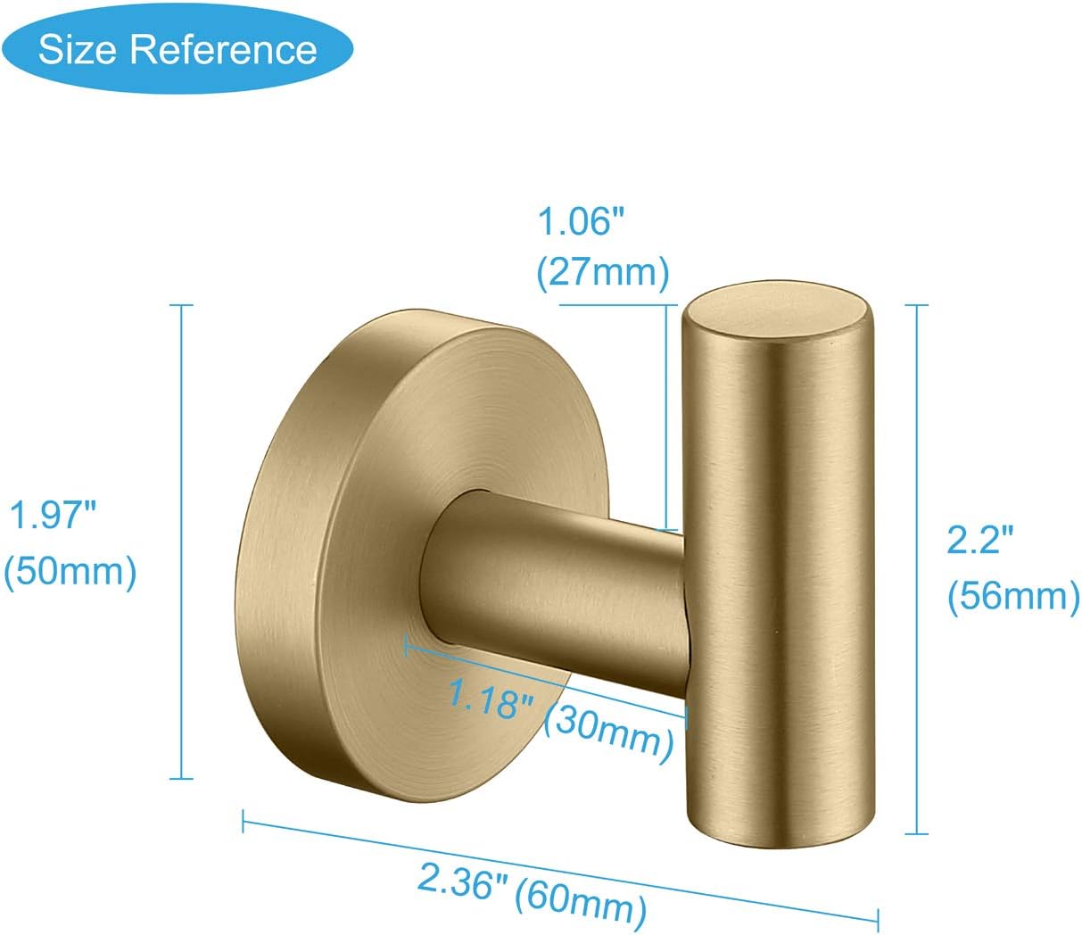 TASTOS Brushed Gold Bathroom Towel Coat Hook Stainless Steel, 2 Pack Robe Clothes Cabinet Closet