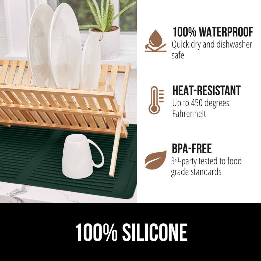 GORILLA GRIP 100% BPA-Free Silicone Dish Drying Mat for Kitchen Counter, Quick Dry, Water Catching