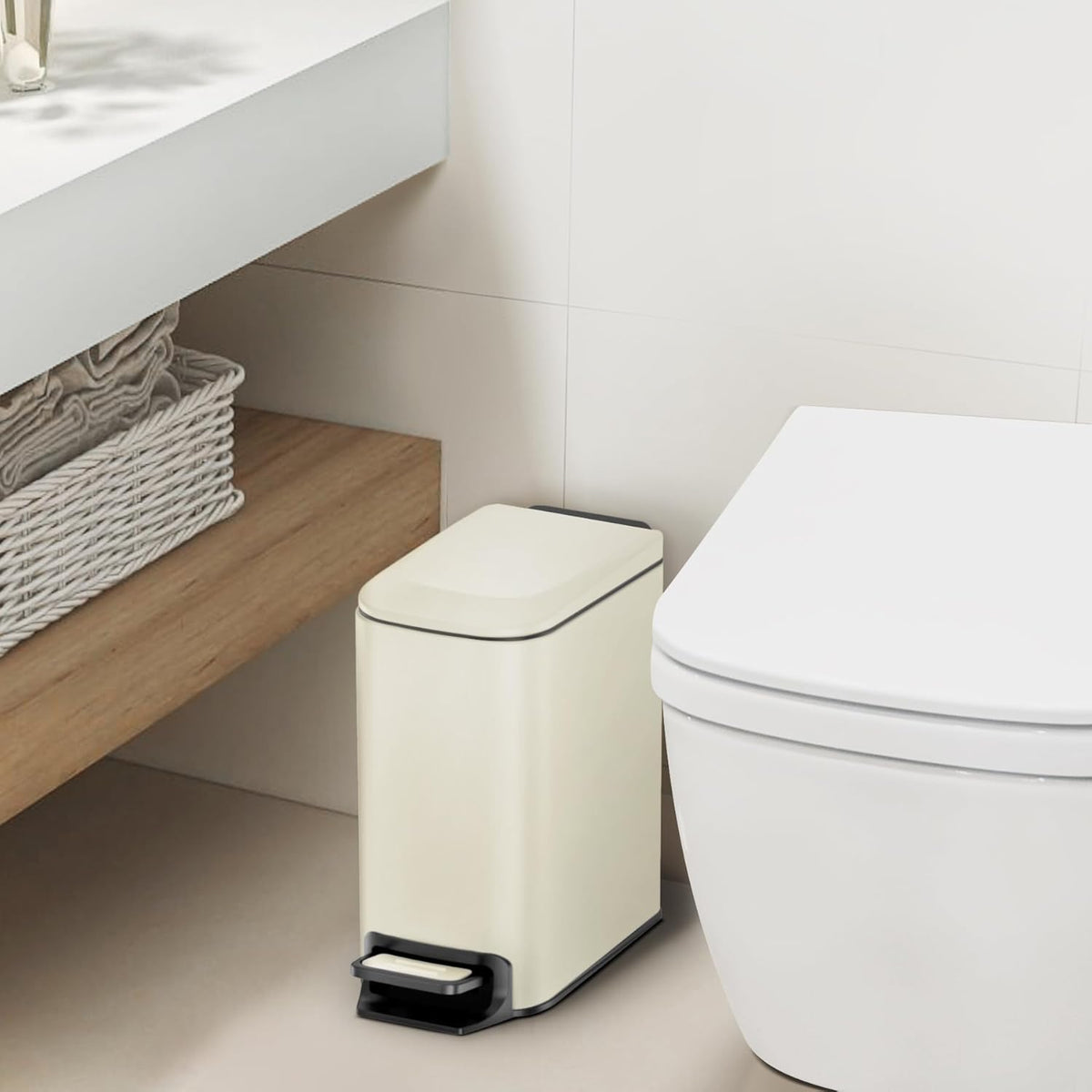 Cesun Small Bathroom Trash Can with Lid Soft Close, Step Pedal, 6 Liter / 1.6 Gallon Stainless