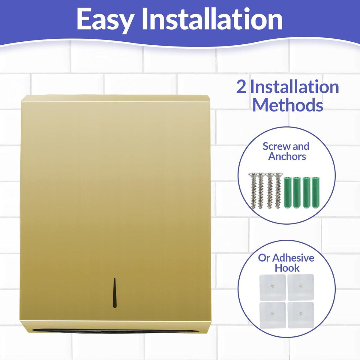 Paper Towel Dispenser Wall Mount, Brushed Gold Stainless Steel Commercial Paper Towel Holder with