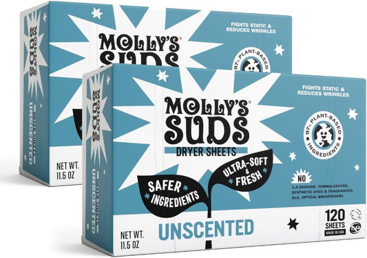Molly's Suds Fabric Softener Dryer Sheets for Sensitive Skin | Plant-Based Static Reducer