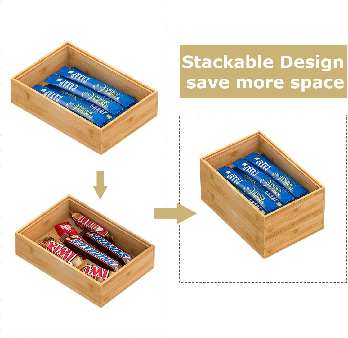Bamboo Kitchen Drawer Organizer,Stackable Silverware Tray Utensil Organizer Cutlery Holder for