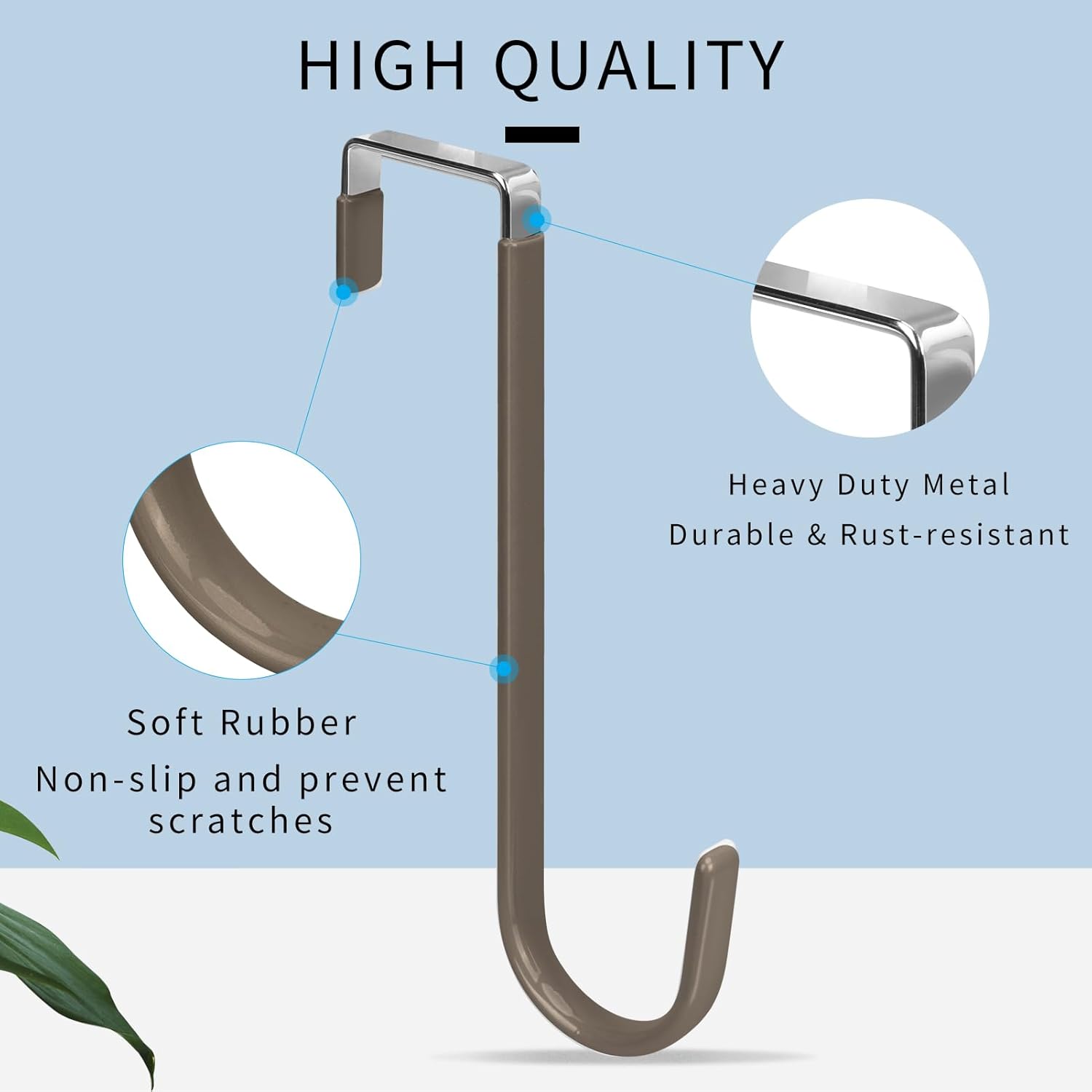 FYY Over The Door Hooks, 4 Pack Upgraded Long Door Hangers Hooks with Rubber Prevent Scratches