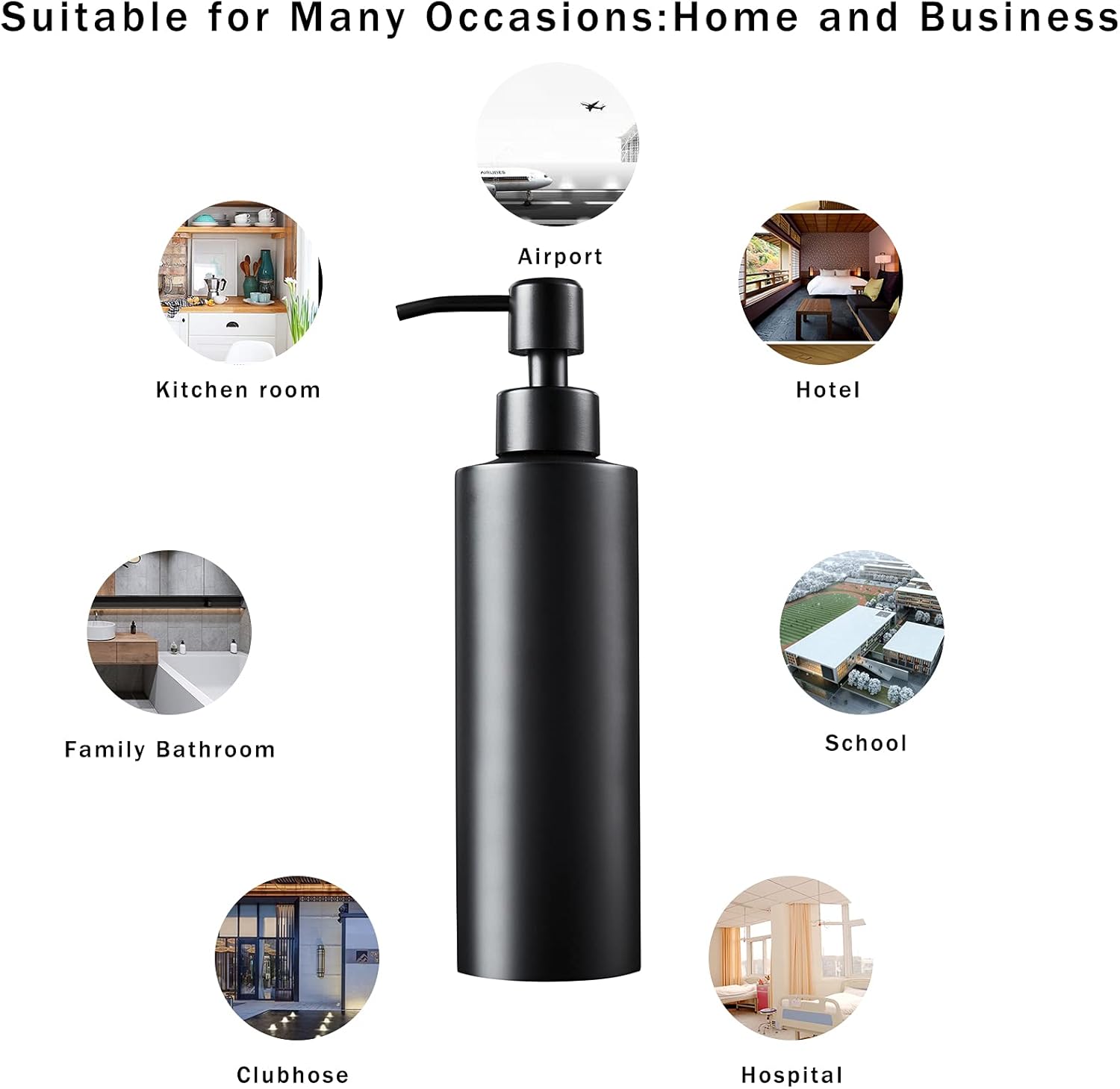 Soap Dispenser, Matte Black with Funnel and Non-Slip Coaster 304 Stainless Steel Metal Pump Hand