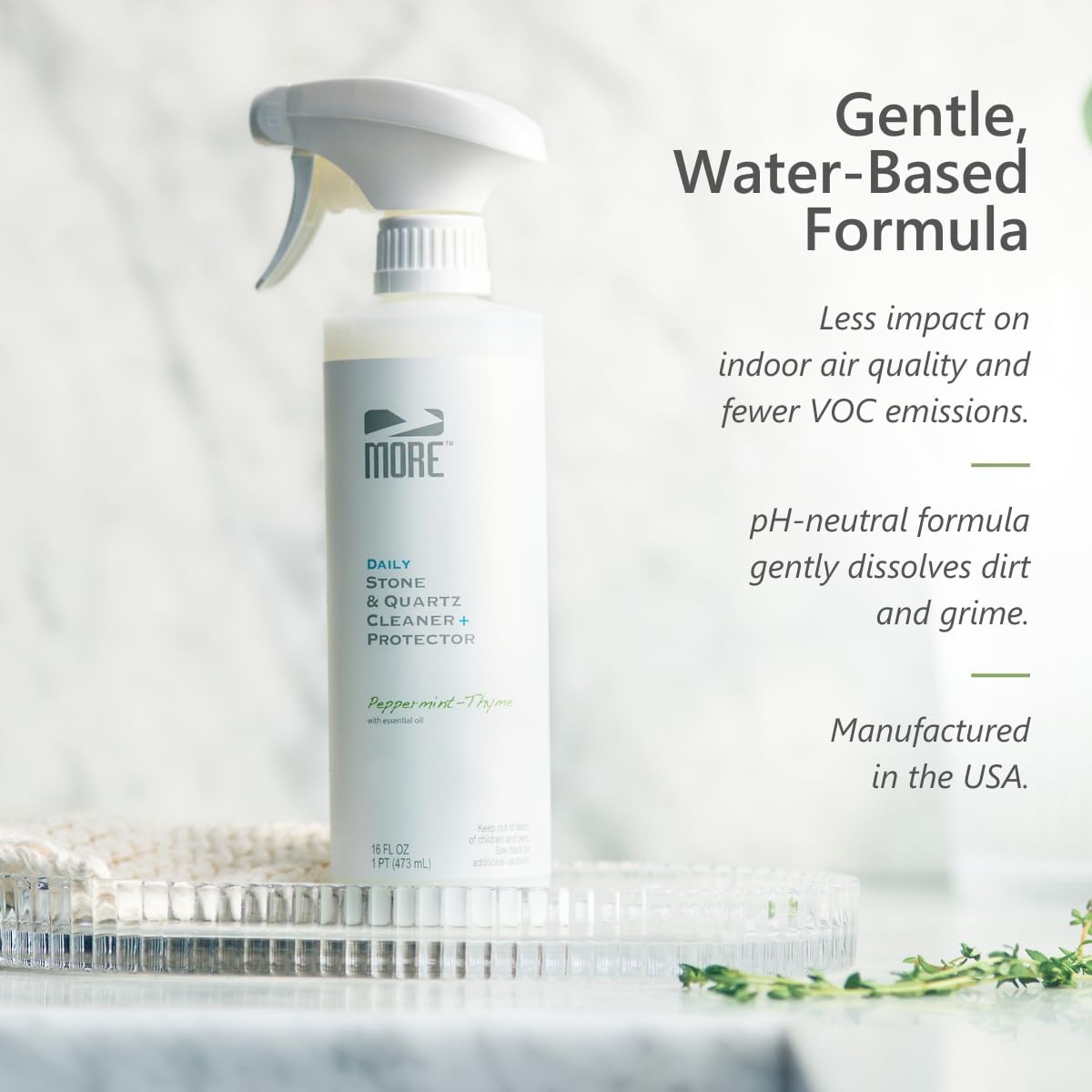 MORE Stone & Quartz Cleaner + Protector - Water-Based Surface Spray - Granite, Quartz & Marble