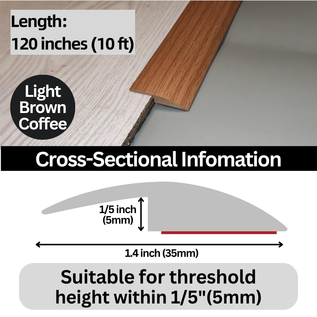 1/5 inch Height Floor Transition Strip, Self Adhesive Carpet Wood Tile Vinyl Flooring Laminate