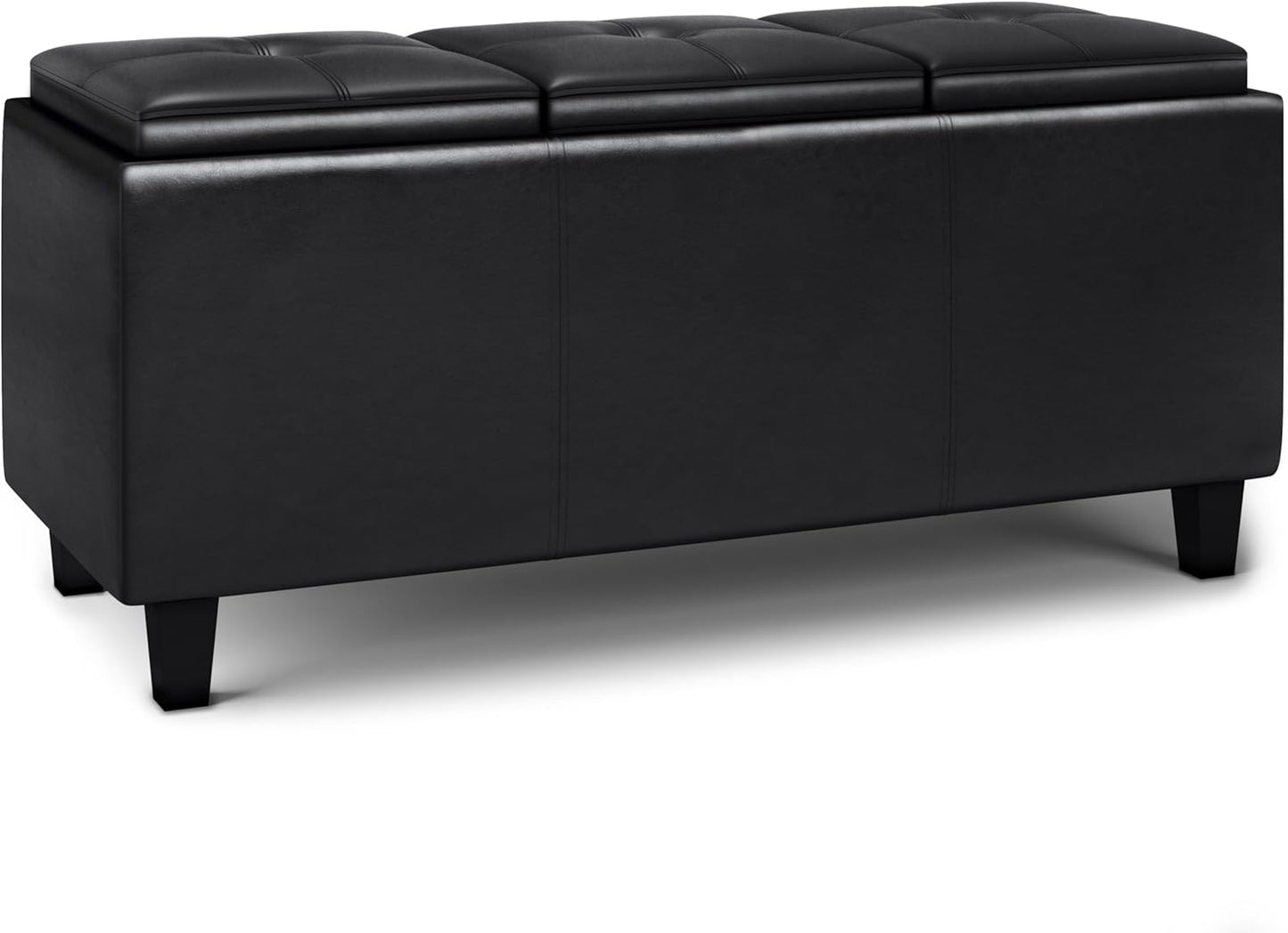 SIMPLIHOME Avalon 42 inch Wide Contemporary Rectangle Tray Storage Ottoman with Lift Up Lids in