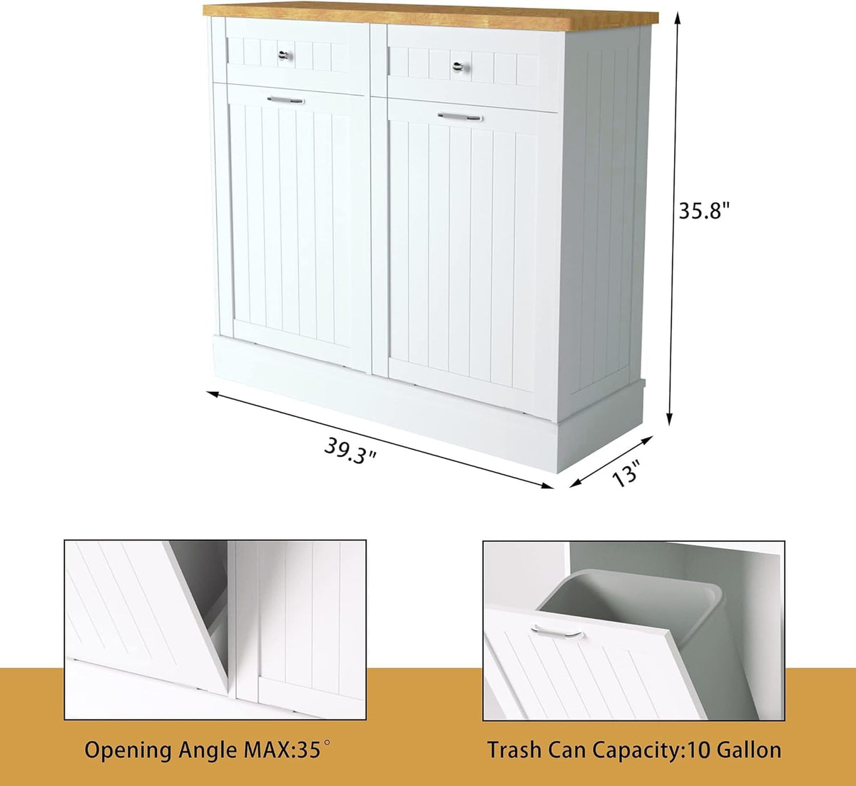 Betterhood Tilt Out Trash Cabinet 10 Gallon Wooden Free Standing Laundry Sorter Cabinet,Recycling