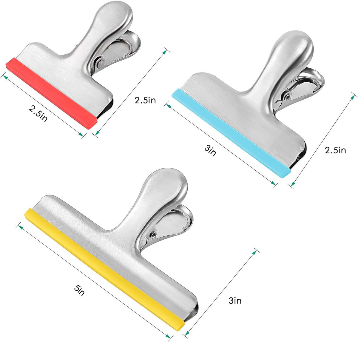 HOUSE AGAIN 12 Pack 3 Sizes Stainless Steel Chip Bag Clips Covered with Silicone - NO More Sharp