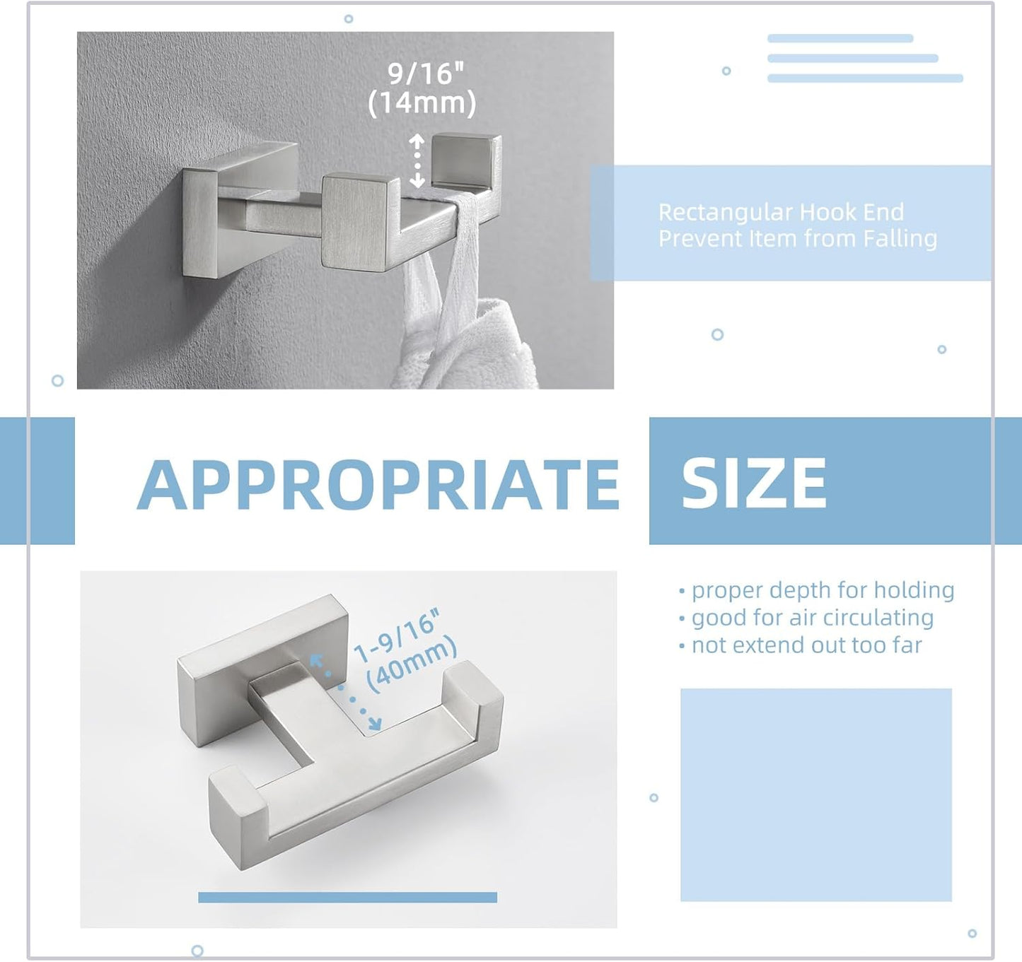 Angle Simple Towel Hook for Bathroom, SUS 304 Stainless Steel Double Robe Coat Hook, Hand Towel