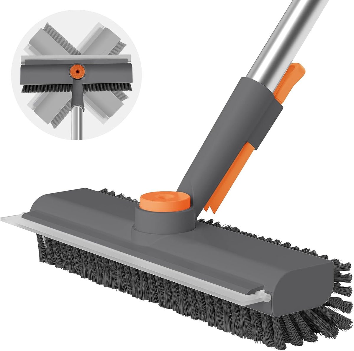Floor Scrub Brush with Long Handle, 3 in 1 Scrape and Heavy-Duty Stiff Bristle Scrubber Brush for
