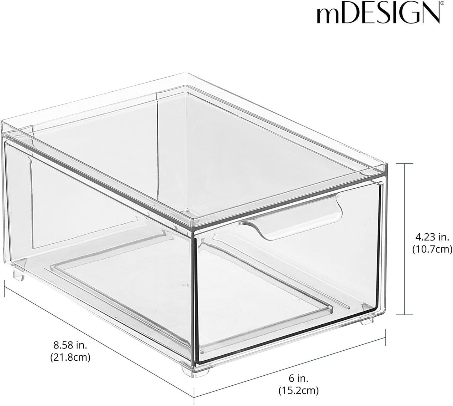 mDesign Stackable Storage Containers Box with Pull-Out Drawer - Stacking Plastic Drawers Bins for