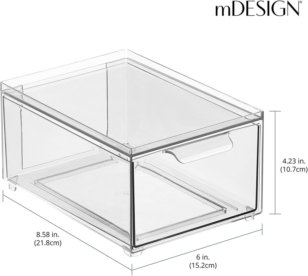 mDesign Stackable Storage Containers Box with Pull-Out Drawer - Stacking Plastic Drawers Bins for