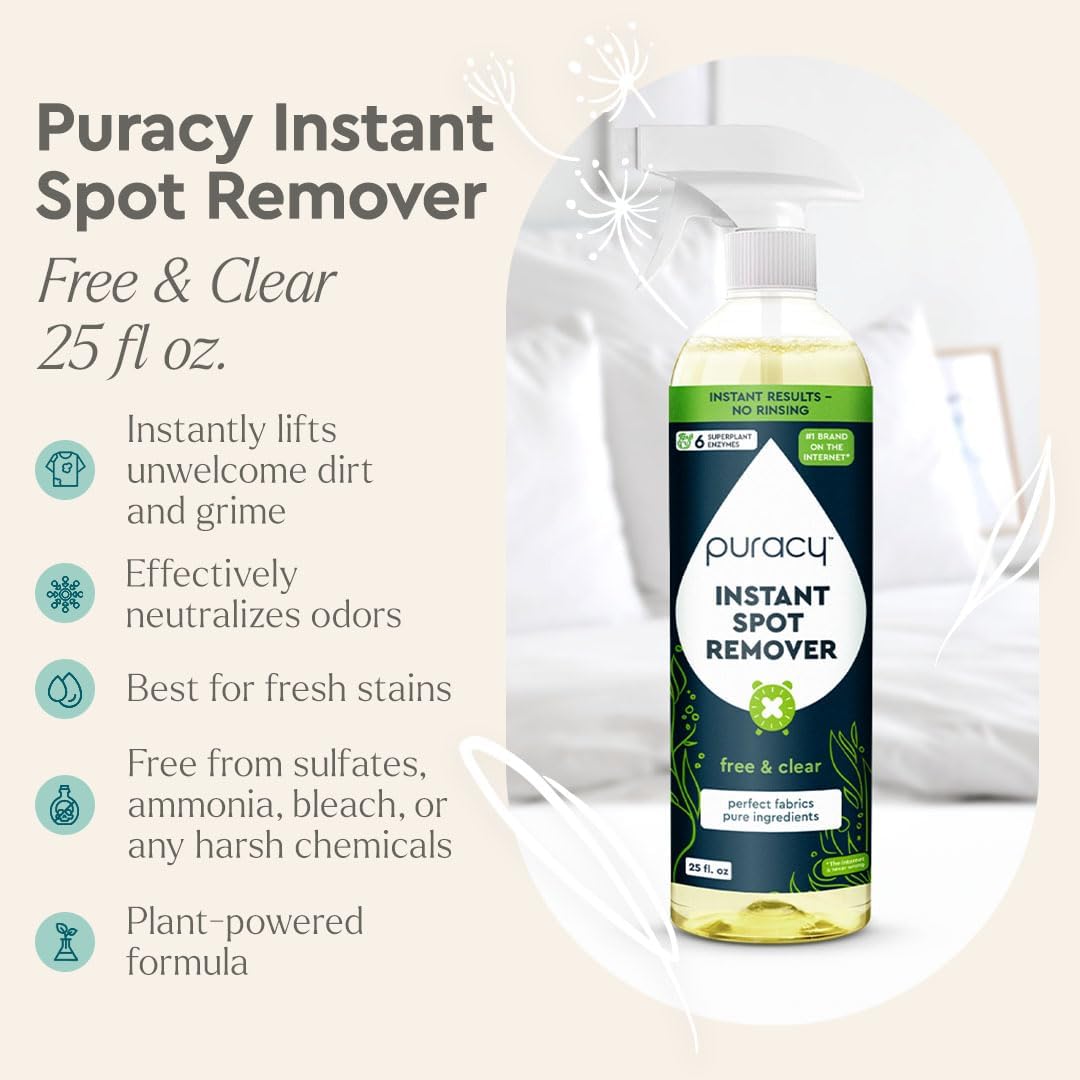 Puracy 25oz Instant Spot Remover & Fabric Stain Remover - Cleaning Spray, Stain Spray - Car Cleaner