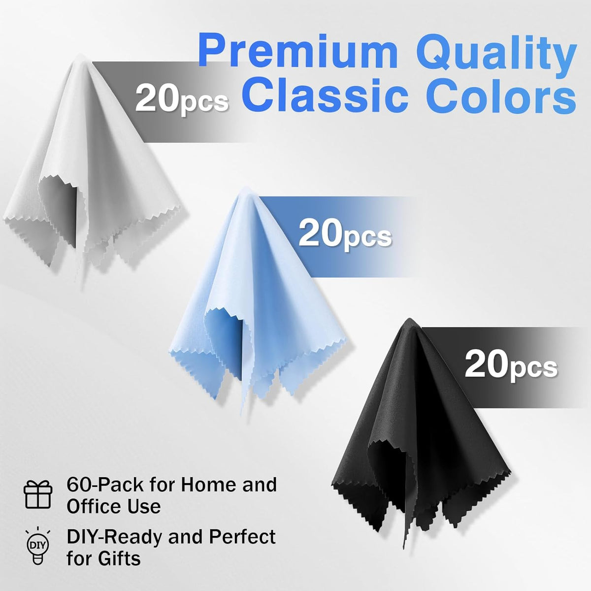60-Pack Microfiber Cleaning Cloths for Glasses, 6x7 Inch Premium Lens Cleaning Cloth for Screens