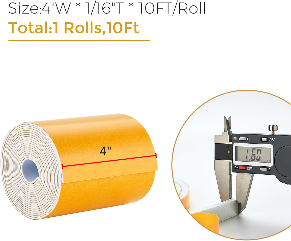 10 Feet Weather Stripping Door Seal, 4" Wide X 1/16" Thick Door Seal Strip High Density Foam Tape