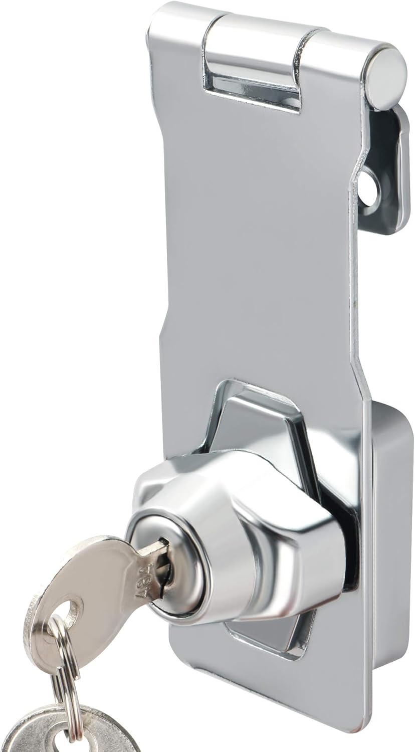 Alise Keyed Hasp Lock,4 Inch Safety Packlock Clasp Hasp Lock Latch with Lock,Door Hinge Lock with